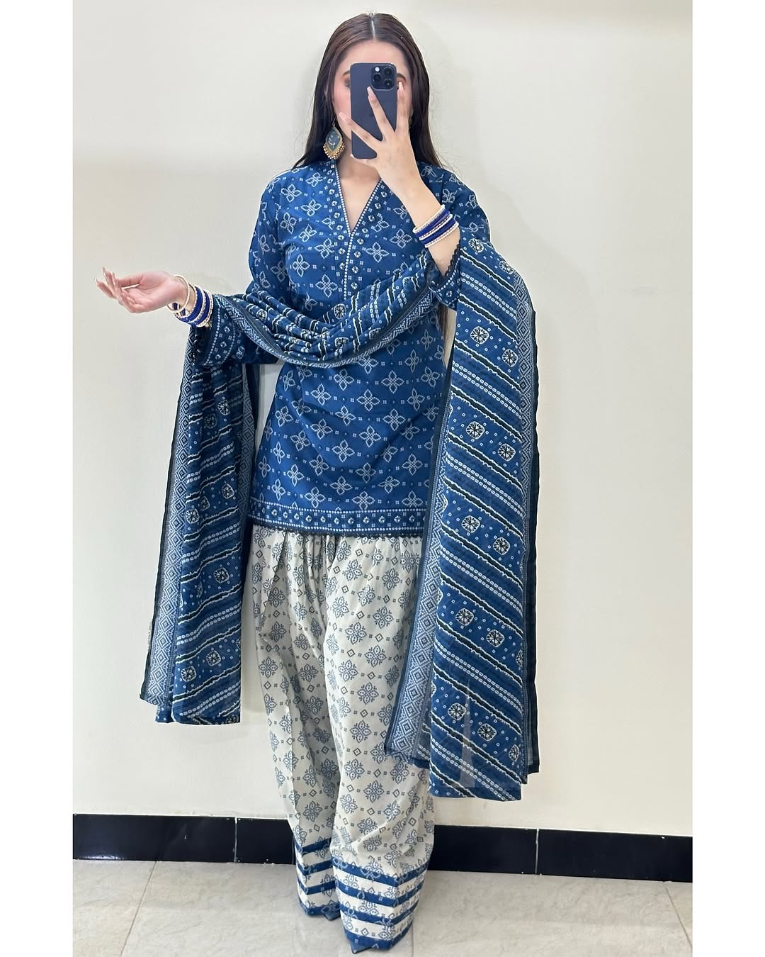 Ajrak Blue (Farshi Shlwar) Digital 3 PCs
