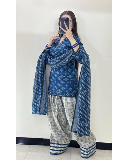 Ajrak Blue (Farshi Shlwar) Digital 3 PCs