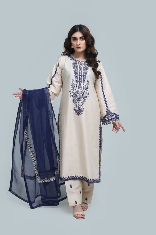 Ivory Elegance – 3 Piece Embroidered Linen
