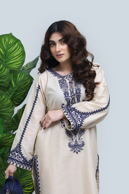 Ivory Elegance – 3 Piece Embroidered Linen